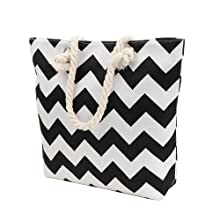 TOPTIE Fashion Canvas Shoulder Handbag, Wavy Striped Beach Bag with Cotton Rope Handles, for Vacation, Shopping