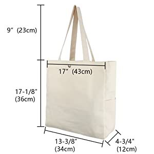 TOPTIE Heavy Canvas Shoulder Bag with Sides Patch Pockets, Large Tote Shoulder Bag for School, Grocery, Shopping