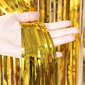 Aspire 4Packs Photo Backdrop for Birthday Party Wedding Decoration Golden Metallic Tinsel Foil Fringe Curtains