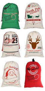 Aspire Large Christmas Giant Drawstring Bags, Reusable Canvas Gift Bags Storage, Christmas Decorations