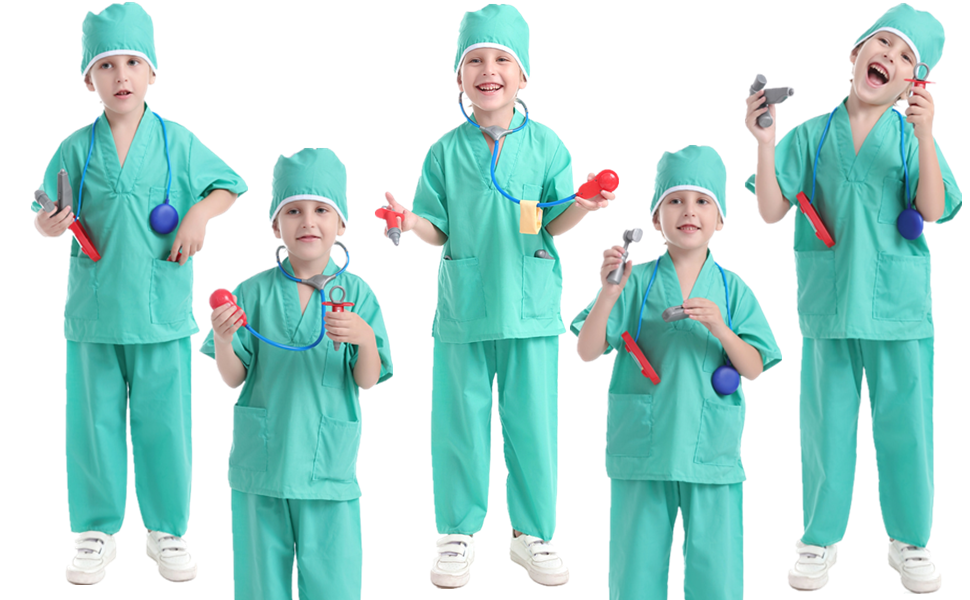 TOPTIE Kids Dress Up Costumes, Doctor Surgeon Nurse Scientist Role Play Set, 3 - 6 Years Old