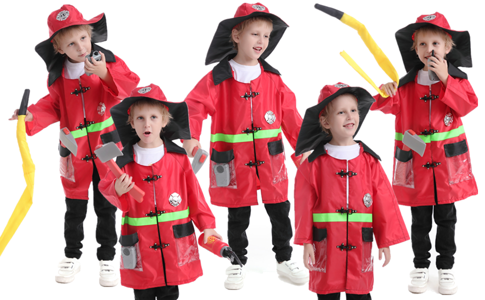 TOPTIE Fireman Costume Set for Kids, Fire Chief Halloween Party Uniform, 3 - 6 Years Old