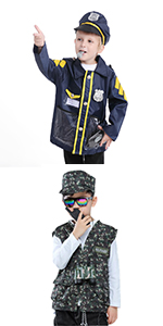 TOPTIE Police Costume for Boys, Policeman Uniform with Accessories, Christmas Gifts for 3 - 7 Years Old