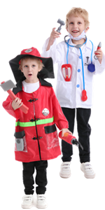 TOPTIE 4 Sets Kids Dress Up Costume, Halloween Doctor Surgeon Police Fireman 3 - 6 Years Old Uniforms