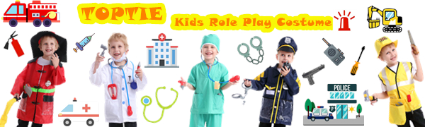 TOPTIE Police & Firefighter Pretend Play Set for Kids, Preschool Dress Up Clothes for Boys Girls