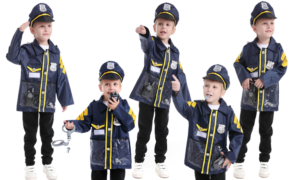 TOPTIE Firefighter & Police Pretend Play Set for Kids, Preschool Dress Up Clothes for Boys Girls