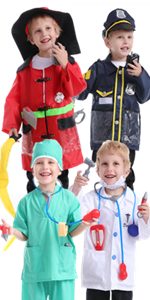 TOPTIE 5 Sets Kids Dress Up Costumes for Preschool, Doctor Surgeon Police Firefighter Construction Worker for Boys Girls