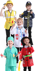 TOPTIE 6 Sets Pretend Play Halloween Costumes for 3-6 Years Old Kids, Doctor Surgeon Policeman Fire Fighter Soldier Worker