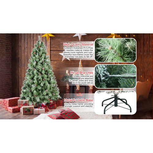7FT Christmas Tree with 82 Pine Cones - 1348 Tips, Mixed PVC & Hard Needle Branches, Hinged Structure for Easy Setup, Sturdy Metal Stand - Realistic Full Holiday Tree T3637P338744