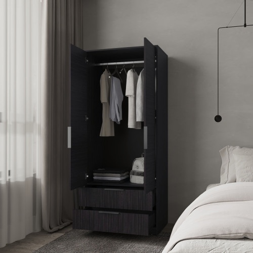 Forest 2 Door Wardrobe with Hanging Rod and 2 Drawers, Wengue B128S00176