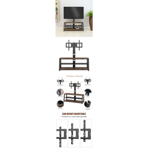 Wooden Storage TV Stand Black Tempered Glass Height Adjustable Universal Swivel Entertainment Center with Mount TV Stand W24132095