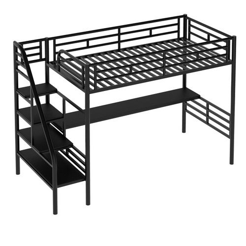 Metal Loft Bed Frame with Desk, No Box Spring Needed,Twin,Black SM000604AAB-1