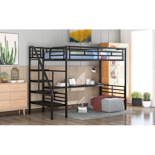 Metal Loft Bed Frame with Desk, No Box Spring Needed,Twin,Black SM000604AAB-1