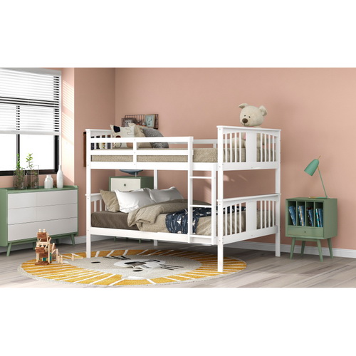 Full over Full Bunk Bed with Ladder for Bedroom, Guest Room Furniture-White LT000203AAK
