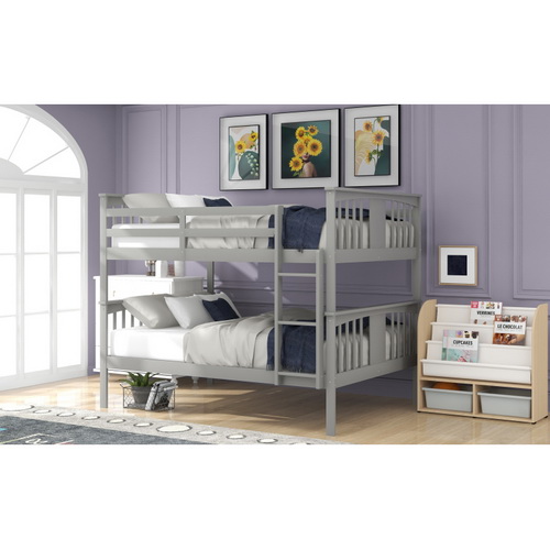 Full over Full Bunk Bed with Ladder for Bedroom, Guest Room Furniture-Gray LT000203AAE