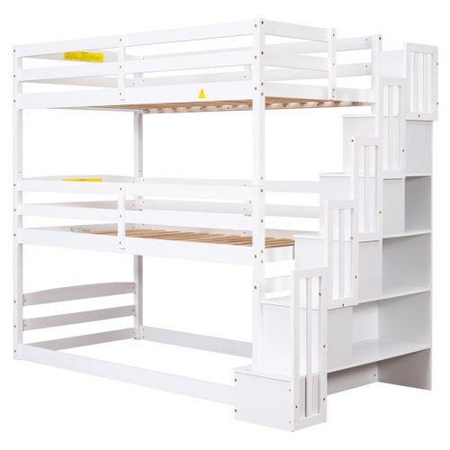 Twin Size Triple Bunk Bed with Storage Staircase,Separate Design,White GX000413AAK