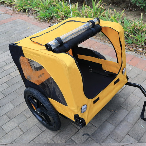 Yellow Outdoor Heavy Duty Foldable Utility Pet Stroller Dog Carriers Bicycle Trailer W136458017