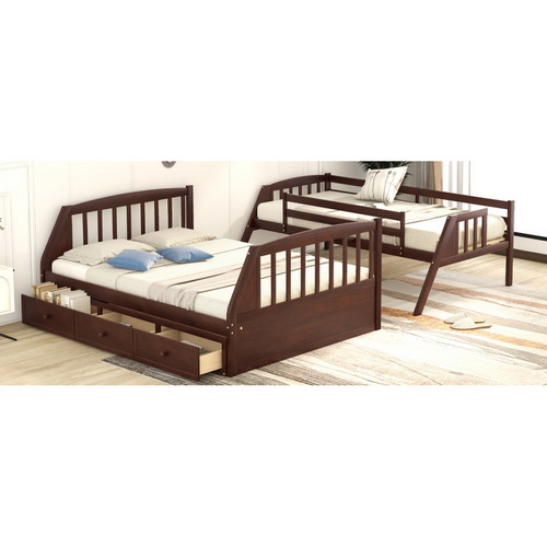 Twin-Over-Full Bunk Bed with Drawers, Ladder and Storage Staircase, Espresso LT000223AAP
