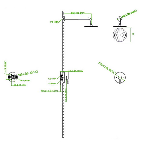 Wall Mounted Shower Faucet in Brushed nickel (Valve Included) W153383387