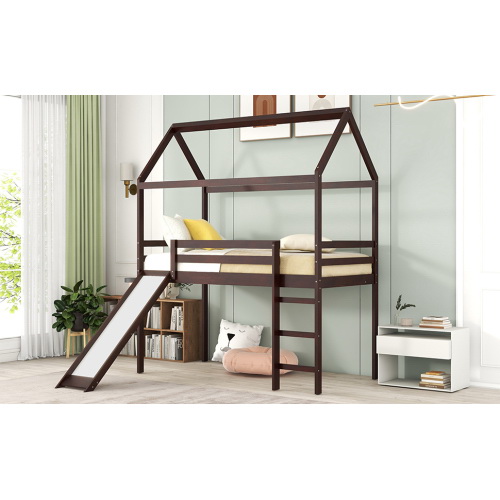 Twin Loft Bed with Slide, House Bed with Slide,Gray WF299309AAP