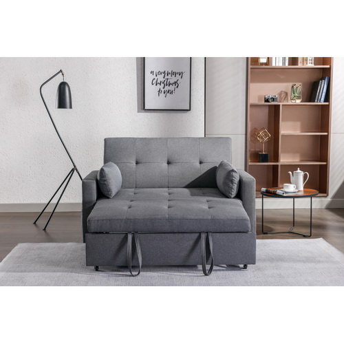 2 Seaters Slepper Sofa Bed.Dark Grey Linen Fabric 3-in-1 Convertible Sleeper Loveseat with Side Pocket. W120381411