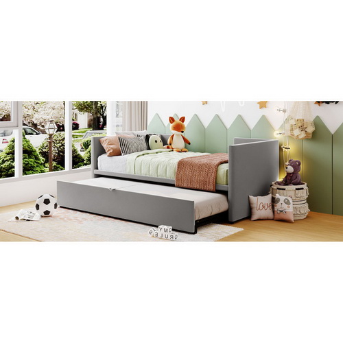 Twin Size Upholstered daybed with Pop Up Trundle, Gray SF000005AAE