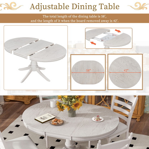TREXM 5-Piece Retro Functional Dining Table Set Wood Round Extendable ...