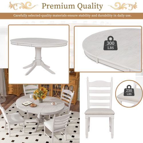 TREXM 5-Piece Retro Functional Dining Table Set Wood Round Extendable ...