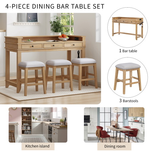 TXREM 4-piece Dining Bar Table Set with 3 Upholstered Stools ...