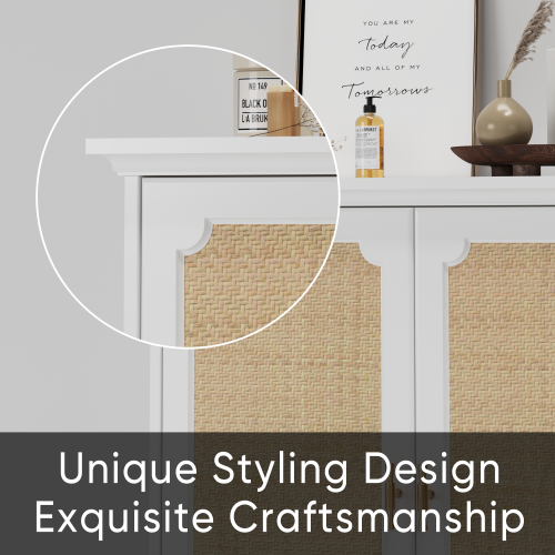 Sideboard Buffet Storage Liquor Cabinet with Rattan Decorated Doors, Kitchen Buffet Storage Cabinet, Cupboard Console Table, Decorative Cabinet, Suitable for Corridors, Entrances, Living rooms