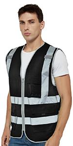 TOPTIE 5 Pockets High Visibility Zipper Front Safety Vest with Reflective Strips Uniform Vest, Pack of 10