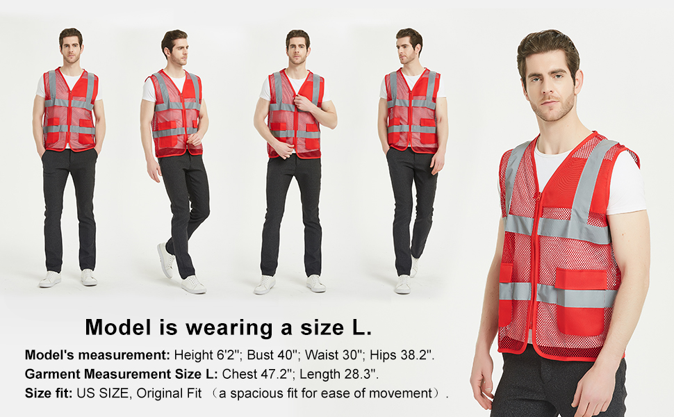 TOPTIE Wholesale Unisex US Big Mesh Volunteer Vest Zipper Front Safety Vest with Reflective Strips and Pockets
