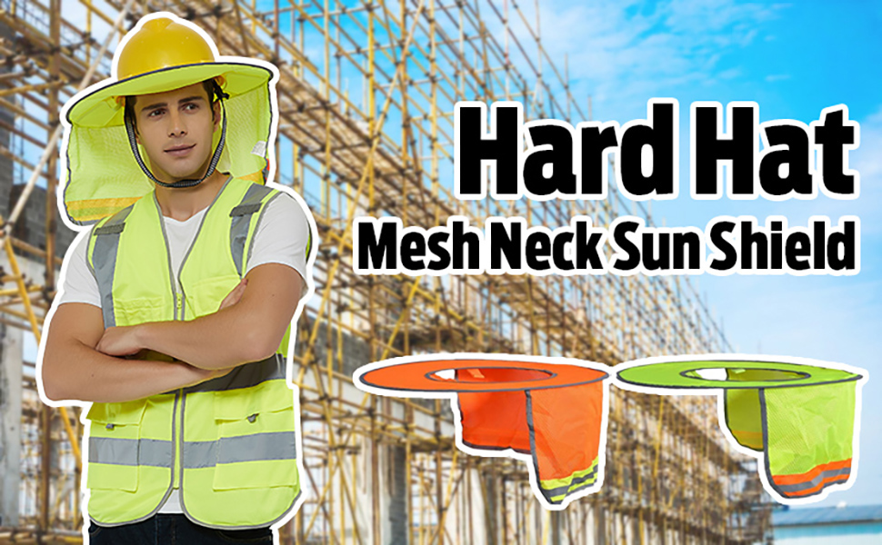 TOPTIE 3 Pack Hard Hat Sun Shield, Full Brim Mesh Sunshade with Visor, High Visibility Neck Shield