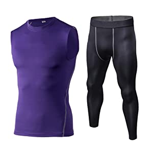 TOPTIE Men Quick Dry Compression Shirts and Pants Set, Workout Fitness Bodysuit