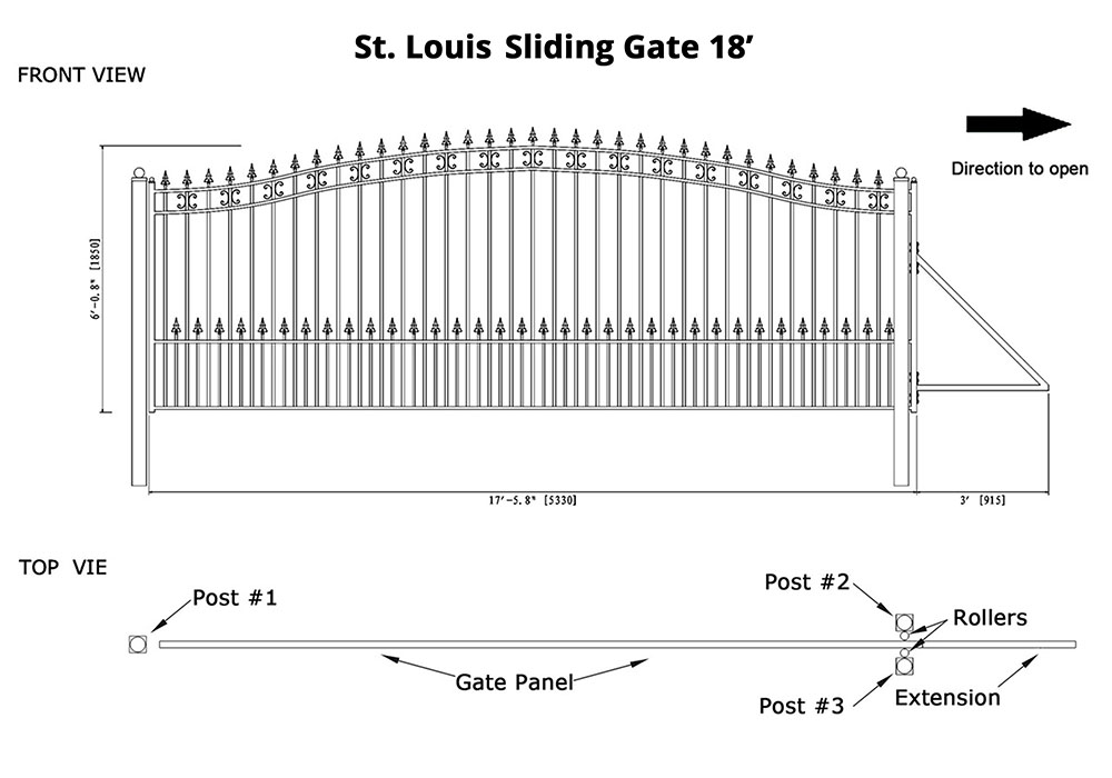 ALEKO DG18SPTSSL-AP Steel Sliding Driveway Gate - ST.LOUIS Style - 18 x 6 Feet
