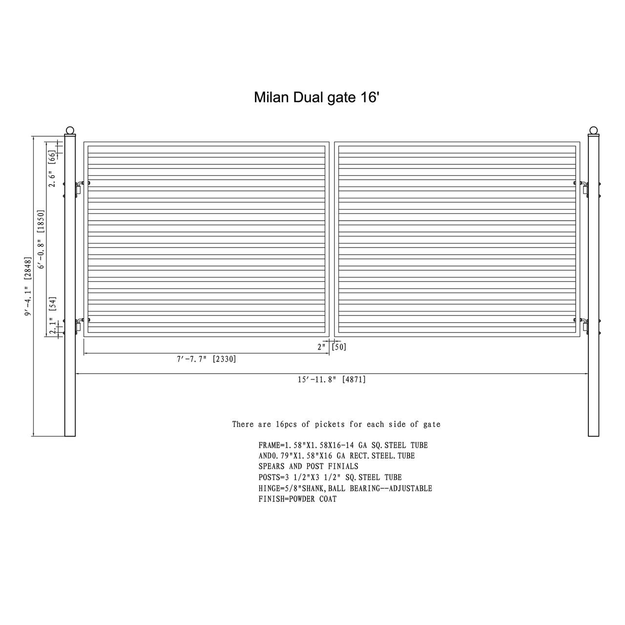 ALEKO DG16MILD-AP Steel Dual Swing Driveway Gate - MILAN Style - 16 x 6 Feet