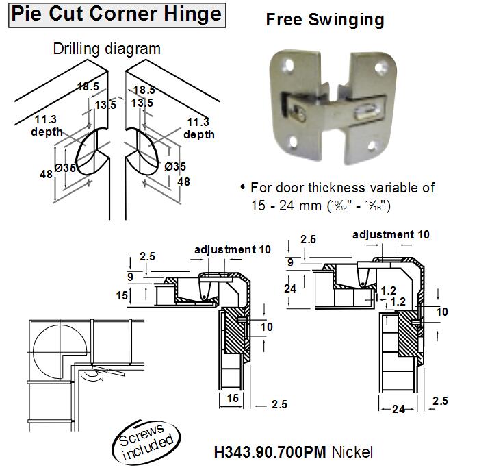 Hafele Pie Cut Corner Hinge, 78° Opening Angle