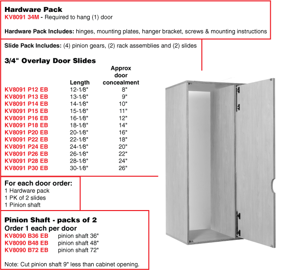 KV 8091 Heavy Duty 3/4" Overlay Pocket Door Hardware Pack