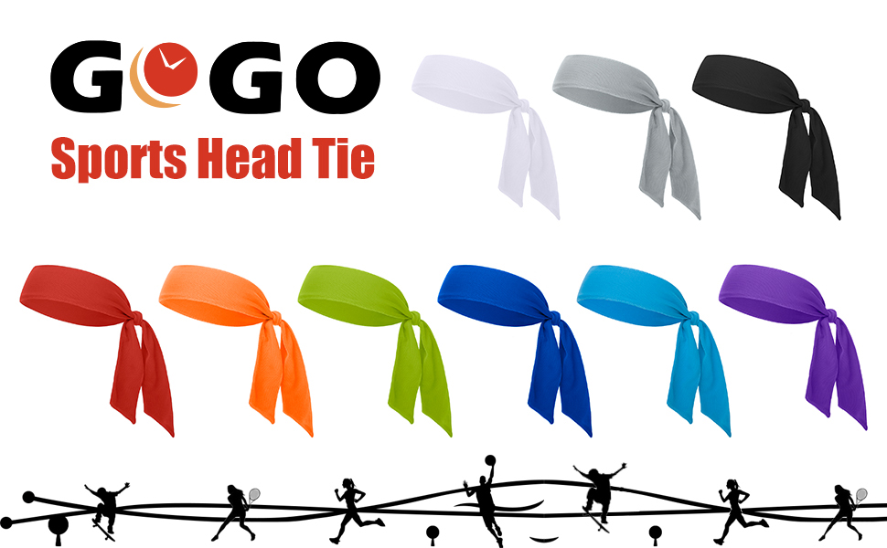 GOGO 12 Pack Head Tie Sports Headbands, Tie Back Headband Wholesale