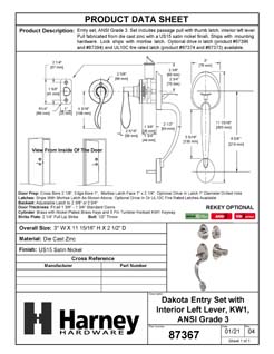 Harney Hardware 87367 Dakota Handleset With Interior Left Door Lever