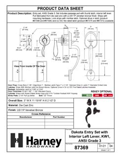 Harney Hardware 87369 Dakota Handleset With Interior Left Door Lever