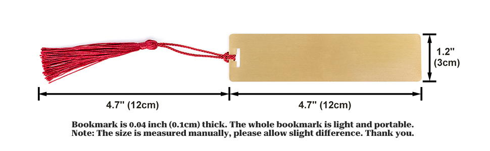 Muka Blank Brass Bookmark with Tassel Pendant, Reusable Bookmarks Gift for Book Lovers
