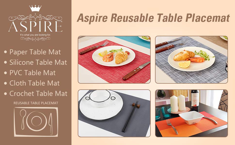 Aspire SET OF 8 Outdoor & Indoor Insulation Placemat, Solid Color