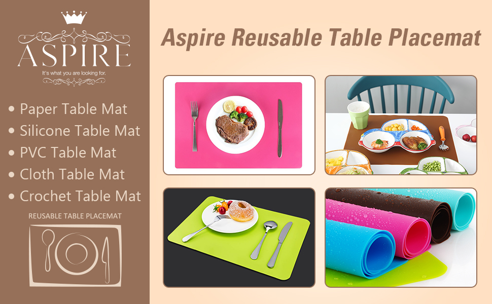 Aspire Extra-Large Thicken Non-slip Waterproof Silicone Placemats Flexible Table Mat 1 Piece