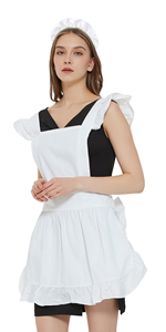 TOPTIE 2 PCS Maid Waist Aprons with Two Pockets, Halloween Cotton White Ruffles Half Apron for Women