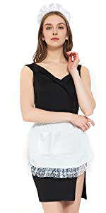 TOPTIE 2 PCS Waist Aprons with Headbands, Halloween White Half Aprons for Women with Pocket