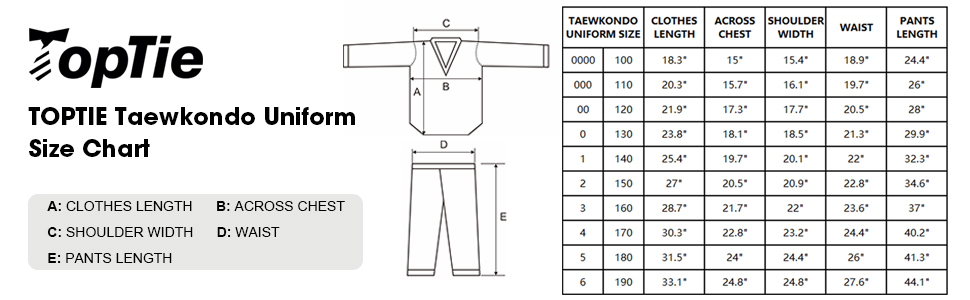 TOPTIE 7.5 Oz Taekwondo Suit TKD Dobok Student Uniform with Belt