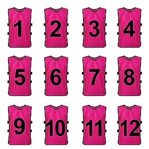 TOPTIE 12 Pcs Numbered Training Vest Scrimmage Practice Vest Pinnies Sets of 12 (#1-12) , Soccer Pinnies