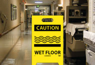 NMC FS18 Caution Overhead Hazard Double-Sided Floor Sign, Corrugated Plastic, 19" x 12"