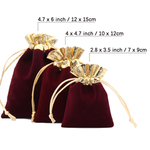 TOPTIE 50 PCS Velvet Jewelry Pouches with Drawstrings, Gold-rimmed Gift Bags for Wedding Party